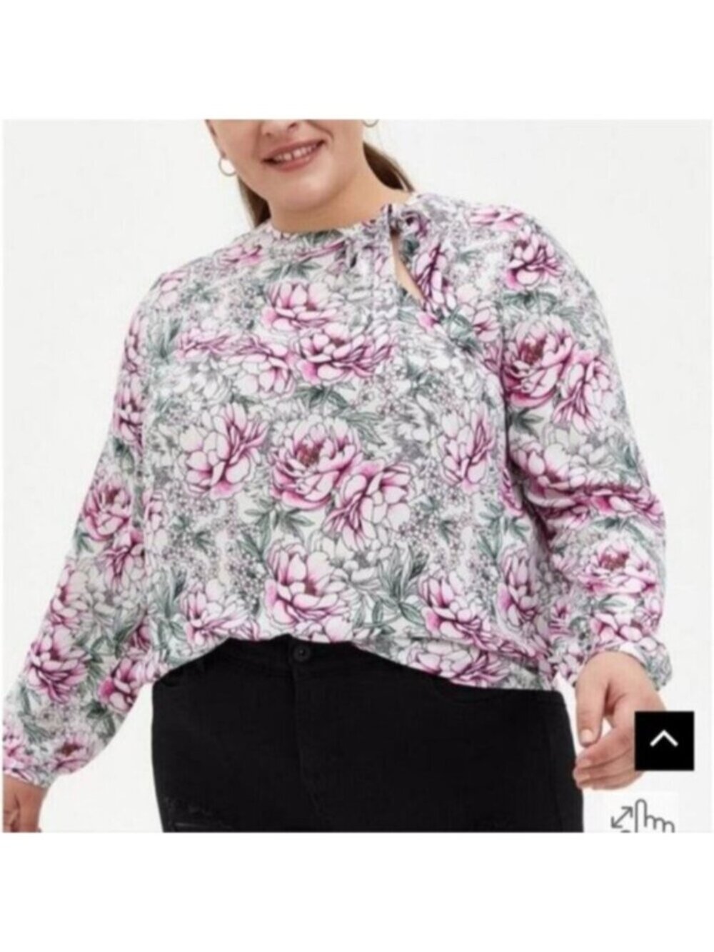 Torrid Women’s Black White Pink Floral Georgette Bow Tie Blouse Size 6X